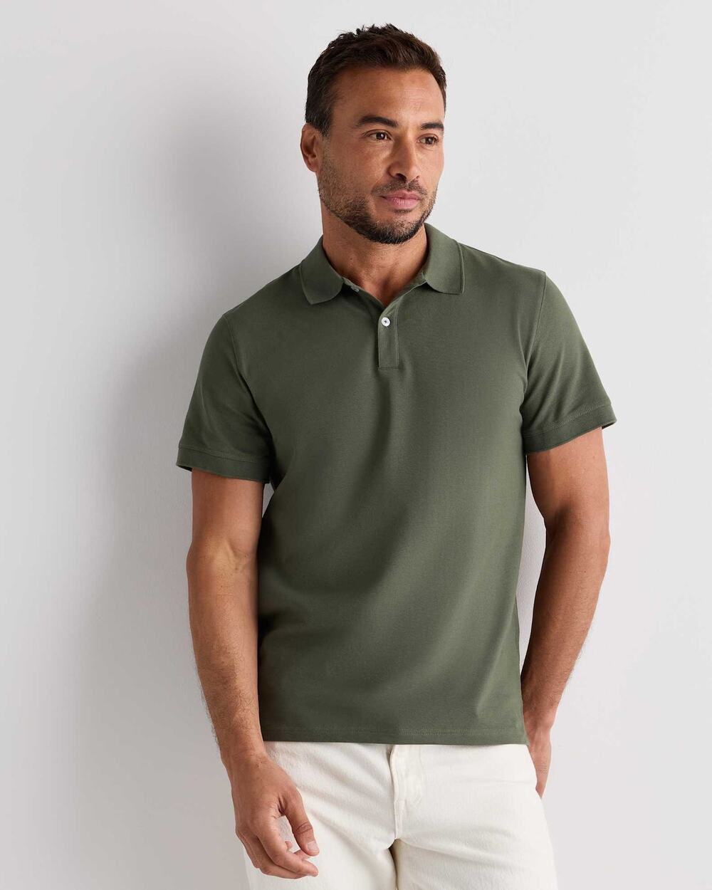 Quince | Olive Green Size Medium Organic Cotton Pique Polo Preppy Summer Golf